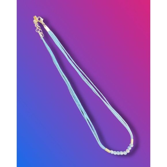 Blue Glass Bead 16" Quad Cord Necklace - Vintage - Picture 1 of 5